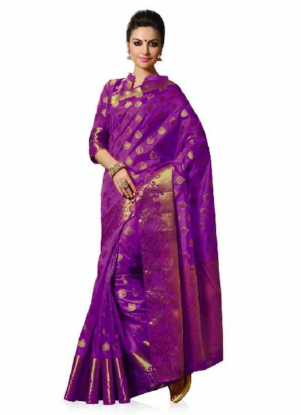 Purple Colour Woven Art Silk Saree, Age Group : Adult