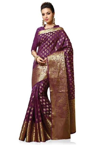 Purple Woven Art Silk Saree, Age Group : Adult
