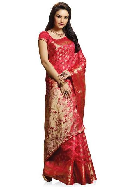 Red Traditional Art Silk Woven Saree, Age Group : Adult