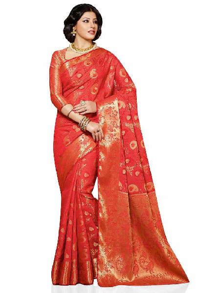 Red Art Tussar Silk Traditional Woven Saree
