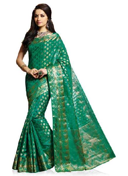 Turquoise Green Woven Art Silk Saree, Age Group : Adult