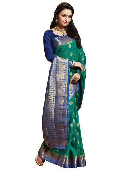 Turquoise Green and Royal Blue Colour Art Silk Woven Saree