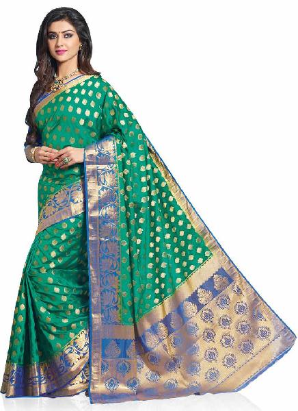 Meghdoot Turquoise Green and Royal Blue Colour Art Silk Woven Saree