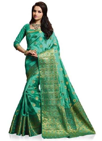 Turquoise Green Woven Art Silk Saree, Age Group : Adult