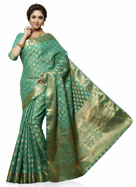 Turquoise Green Colour Art Tussar Silk Woven Saree