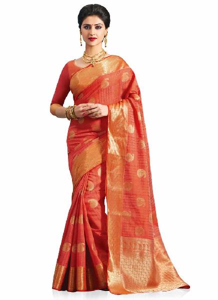 Orange Colour Art Tussar Silk Woven Saree