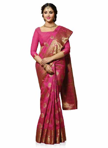 Pink Tussar Silk Zari Woven Saree, Age Group : Adult