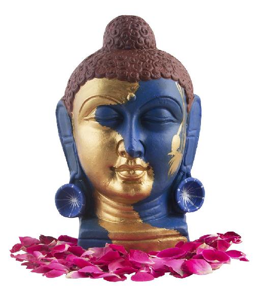 Buddha  Head in Gold and Ink Blue