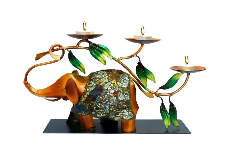 Glazed Elephant Tea Light Holder