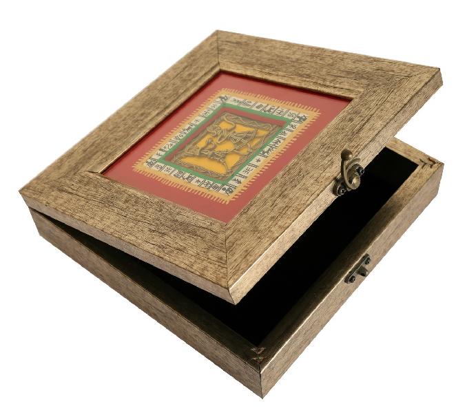 Grey Square Warli Dhokra Box ( 11 Inch )