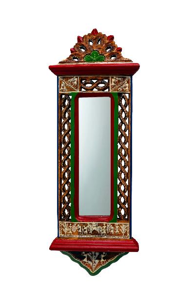 Jharokha Mirror with Intricate Warli Work and Perforated Side Panels