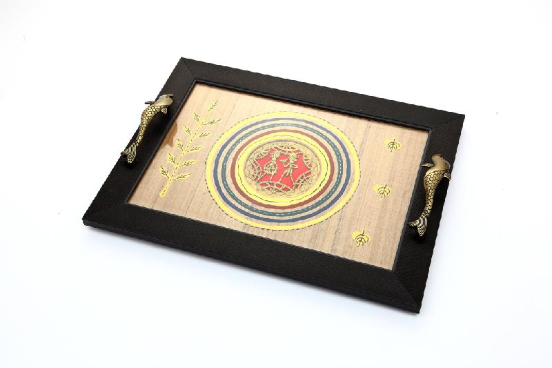 Silk Handpainted Dhokra Work Tray
