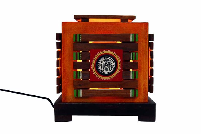 Square Ethnic Wooden Perforated Lamp
