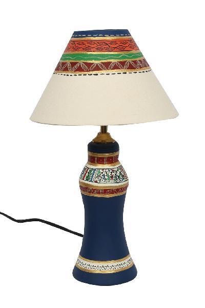 Terracotta Handpainted Tapered Blue Lamp