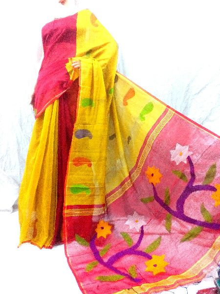 Handloom Silk Cotton Jamdani Saree, Occasion : Bridal Wear, Festival Wear, Party Wear, Wedding Wear