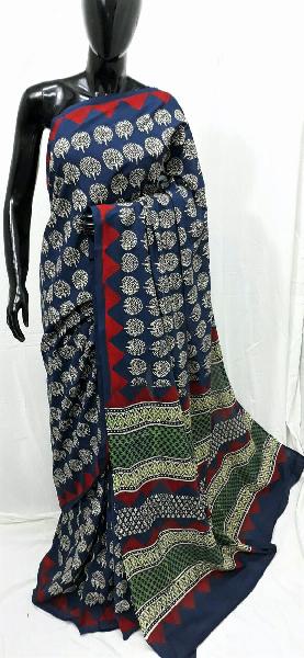 Malmal Soft Cotton Vegetable Print Saree with blouse piece