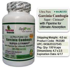 Ultra Pure Garcinia Cambogia Super Citrimax W Piperine 1200 Mg