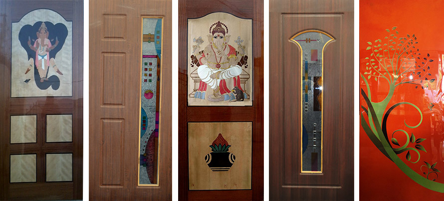 Non Polished Bamboo Painted Glass Plywood Doors, for Flooring, Home Use, Pattern : Plain, Printed