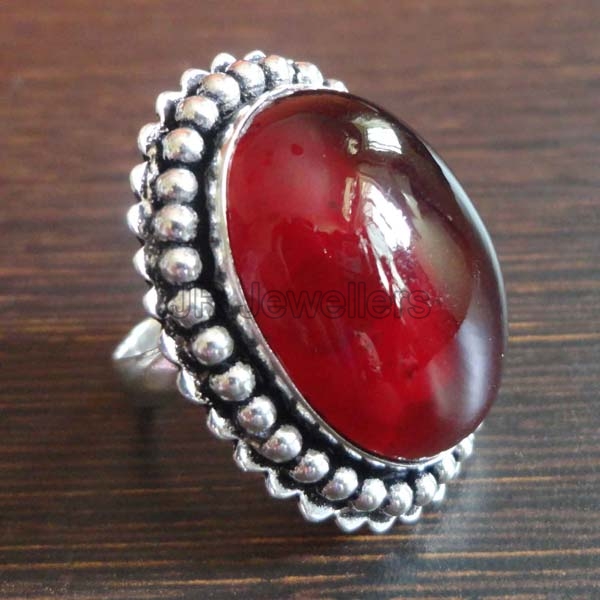 JR Jewellers Silver antique pleating Games Stone Ring