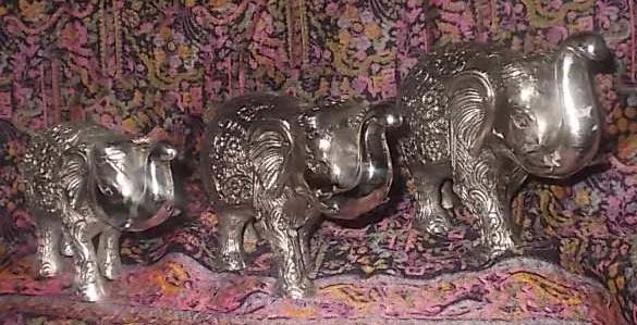 Silver Plated Aluminum Elephant Set