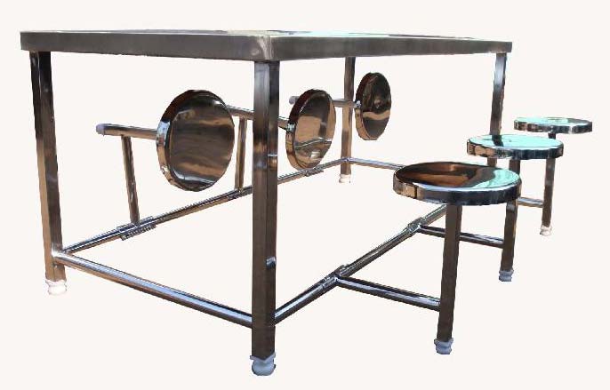 Metal Canteen Dining Table, for Industrial, Color : Metallic, Silver