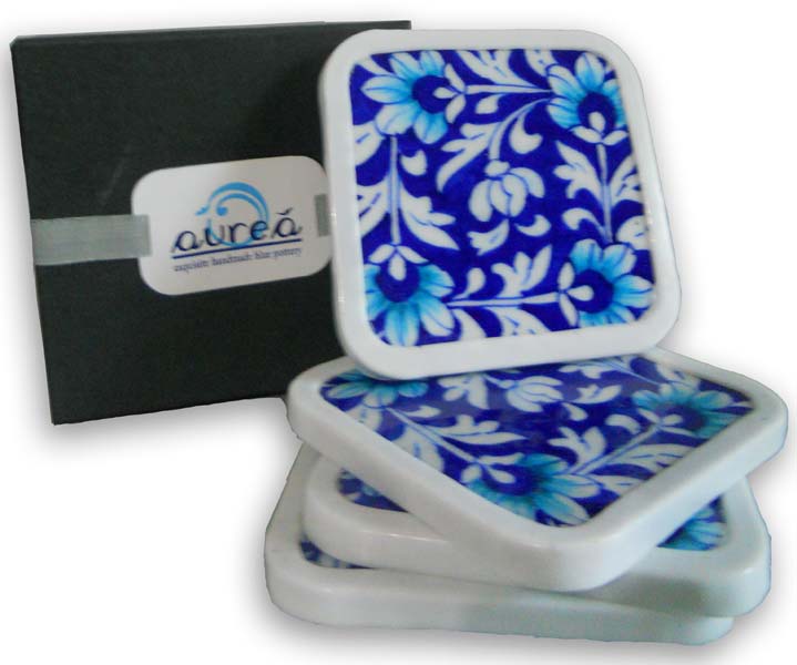 Blue Pottery Coaster Set