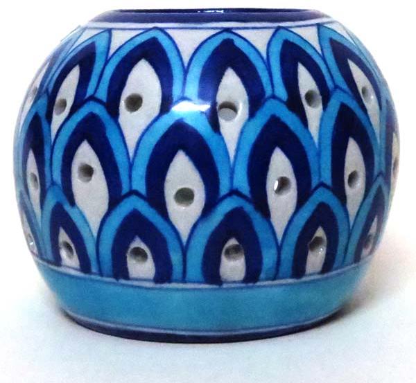 Blue Pottery Tea Light, Size : 4 inches high