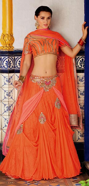 Orange Designer Embroidered Lehenga Choli