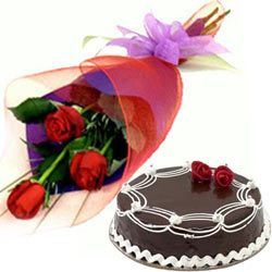 Luminous 3 Red Roses with 1/2 Kg Chocolate Cake