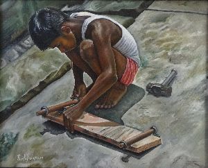 Boy making skateboard, oil paintings for sale