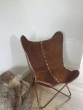 cowhide tan brown leather butterfly chair