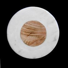 White Marble Wood Coaster Set