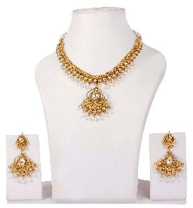 Gold Tone Polish With Pear Party Wear Necklace