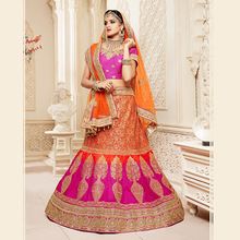 Orange Silk Wedding Wear Embroidery Work Lehenga Choli