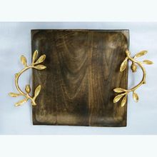 Wooden Tray with Metal Brass Handle