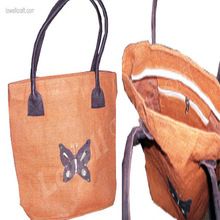 JUTE BAG WITH LEATHER HANDLE
