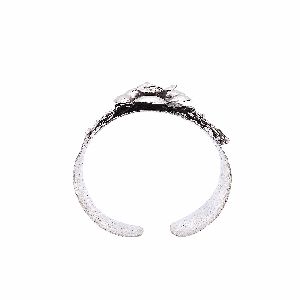 floral Style Adjustable Silver Bangle
