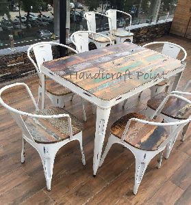 Industrial Metal Distressed Dining Set with wooden Top