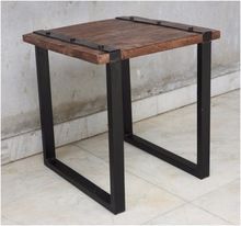 Industrial Metal Side Table with Wooden Top