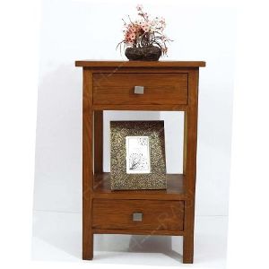 Modern Teak Wood Straight Line Side Table with 2 drawers