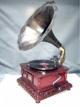 Craved Gramophone with Antique Brass Horn 