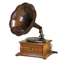 Wooden Square Antique Style Desk Gramophone with Brass Horn 