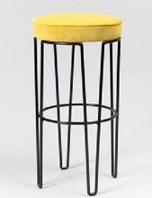 BLACK IRON WIRE STOOL WITH WOODEN TOP