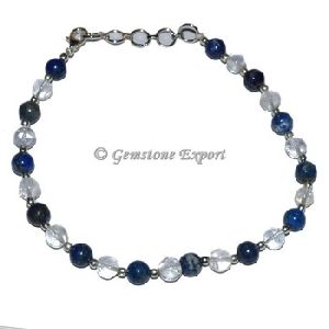 Crystal Quartz And Lapis Lazuli Gemstone Anklet