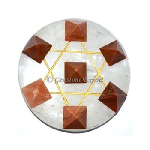 Crystal Quartz Pentagram With Peach Aventurine Set