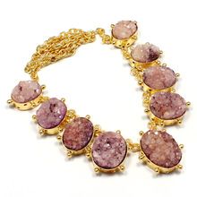 22 Carat Gold Polish PurpleColor Sugar Oval ShapeAgate Druzy Small Round Fashion Necklace
