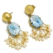 Agate Solar Quartz Vintage Beautiful Handmade Pearl Kissed Earring