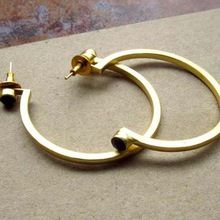 Black Onyx Gold Metal Hoop Dangle Boho Earrings