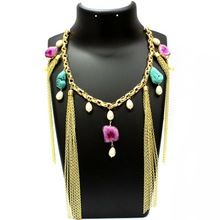 Gold Plated Multi-Color Slice Agate  Necklace