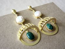 Pearl With Turquoise Half Cap Long Handmade Earring